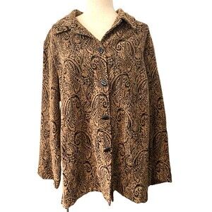 SAG HARBOR Paisley Blazer Sweater Jacket Women’s 16W Black Gold Soft Warm Button